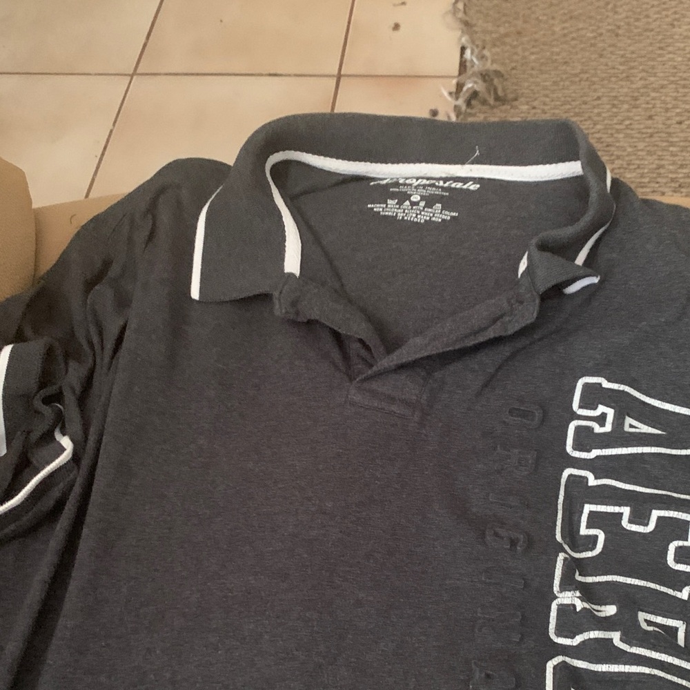 Aeropostale Men's Charcoal Polo with White Accents